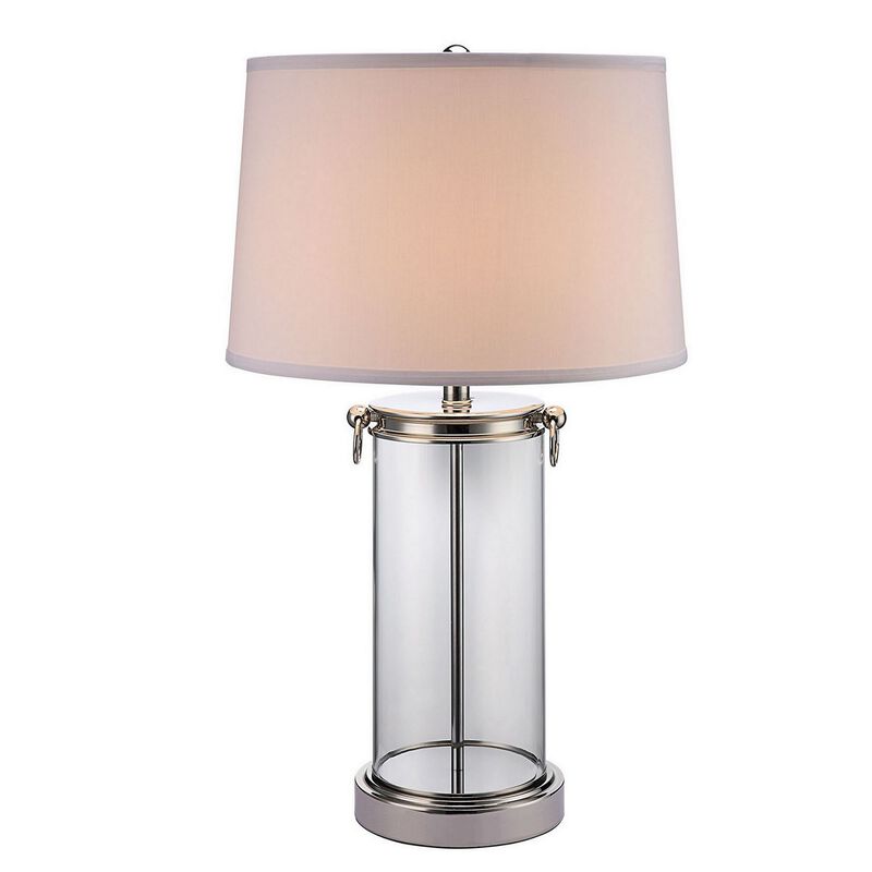 Axie 28 Inch Table Lamp, Glass Stand, Empire Shade, Metal, Nickel Finish - Benzara