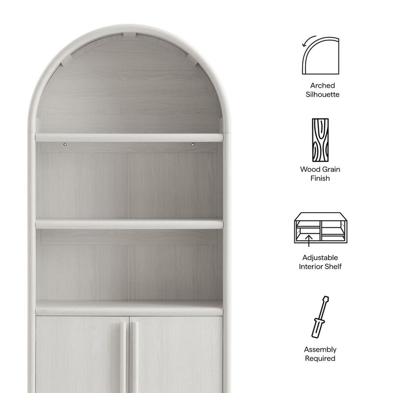 Modway Bellamy 79 Inch Tall Arched Bookcase with Storage in Ash &ndash; Arched Cabinet Bookshelf Bookcase with Open Display Shelves image number 3