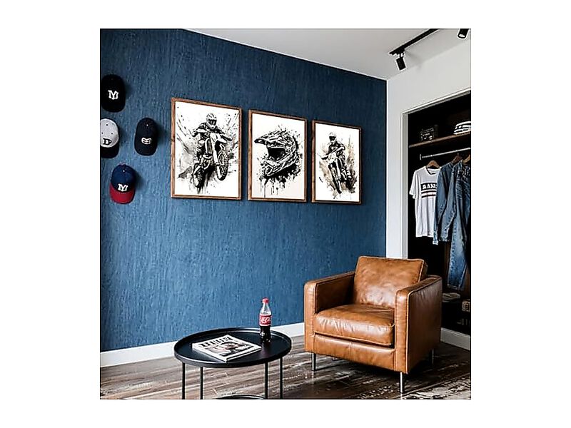 Motorbike Trendy Wall Art Black White Motorcycle Canvas Poster Cool Racer Sports image number 2