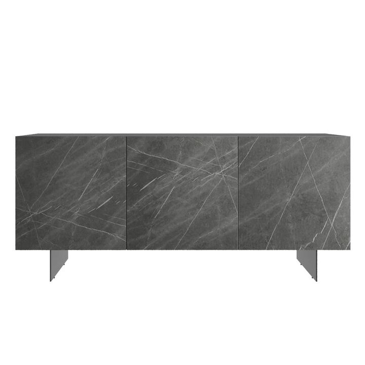 Casabianca Home Hugo Buffet In Gray Marbled Porcelain With Storage