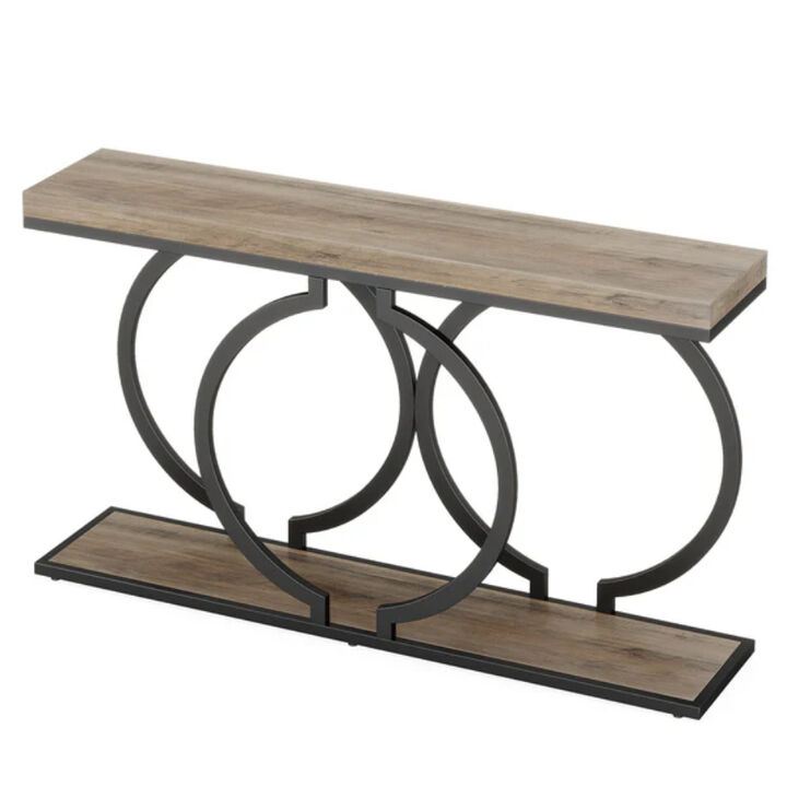 Narrow Entryway Console Table with Geometric Metal Frame for Sofa