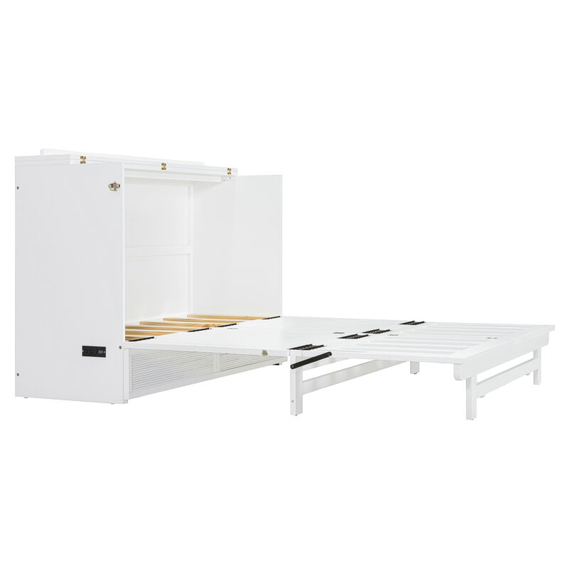 Whisen Clever Design Full Size Murphy Bed, Folded into a Cabinet with Large Drawer,USB Ports and Outlets