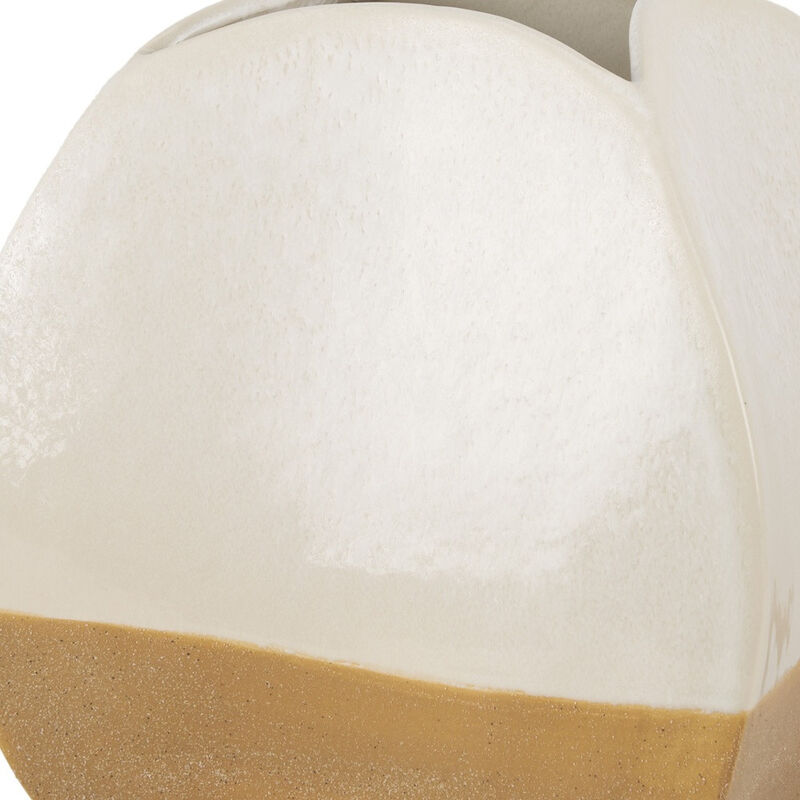 HomeRoots 10" Beige And Cream Color Block Ceramic Table Vase image number 2