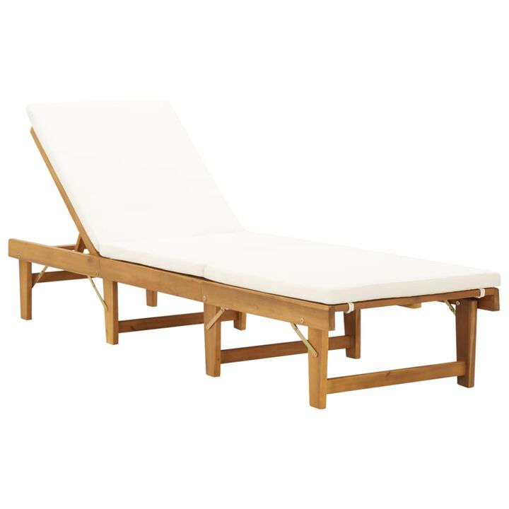 vidaXL Solid Acacia Wood Folding Sun Lounger with Adjustable Heights and Removable Cushion