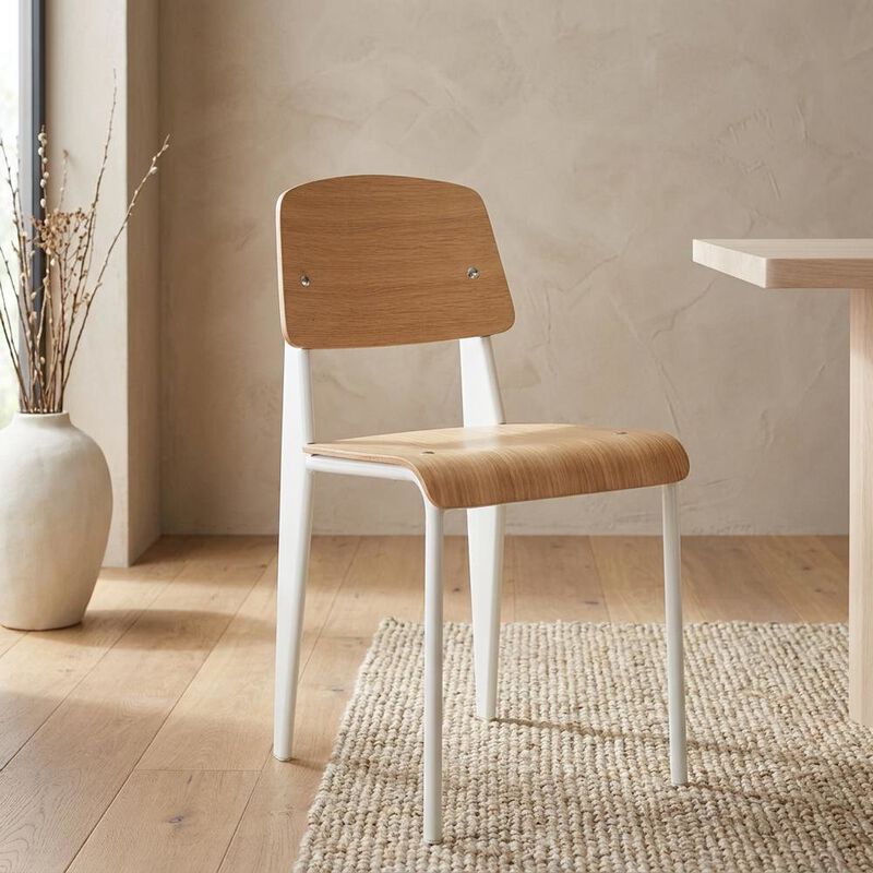 Wooden Dining Side Chair with Slatted Backrest for Dining Room, Natural White image number 5