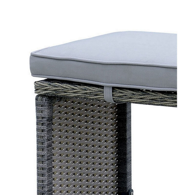 Benjara BM181095 Barstool 6 Piece Patio Bar Stool in Aluminum Wicker Frame and Padded Fabric Seat, Gray image number 4