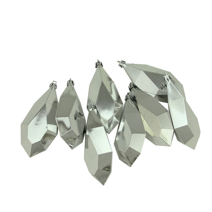 8ct Shiny Silver Splendor Diamond Cut Shatterproof Christmas Drop Ornaments 4.75"