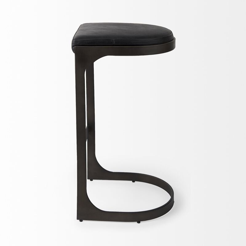 HomeRoots 35" Black Leather and Metal Backless Bar Chair image number 4