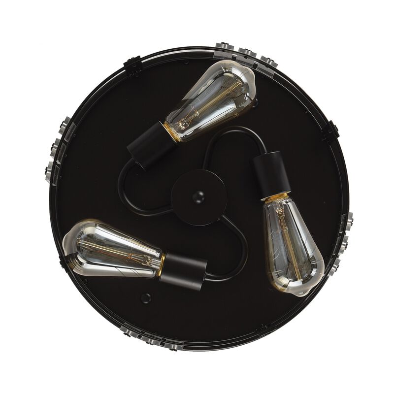 13.3" Industrial Matte Black 3-Light Flush Mount Ceiling Light
