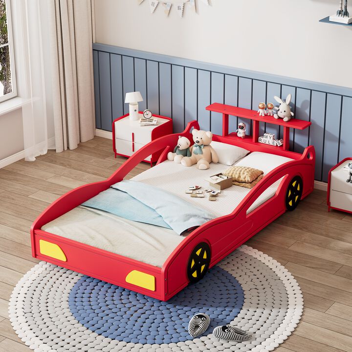 Merax Kids Race Car Bed with Side Safety Rails & Storage Space, Sturdy Frame