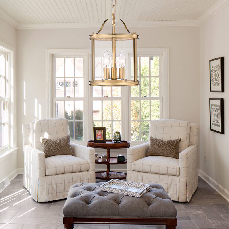 9 in. Transitional Warm Gold 3-Light Dimmable Lantern Pendant Light with Clear Glass image number 5