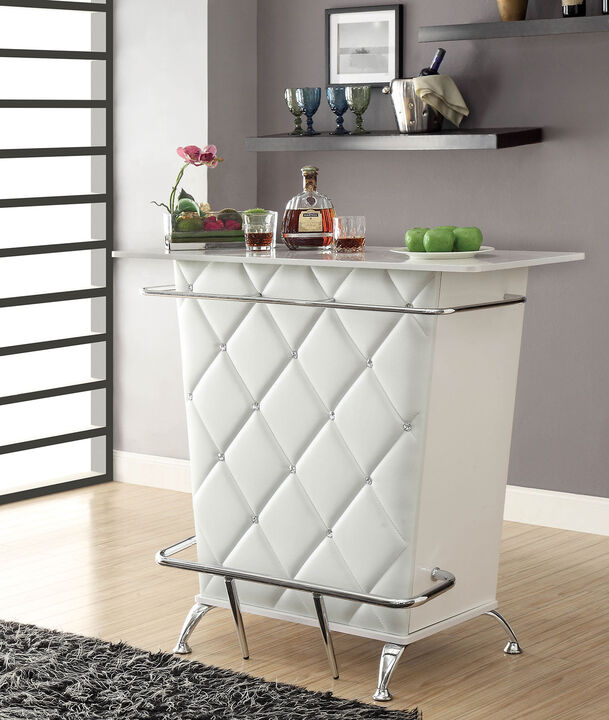 Contemporary Style Leatherette Padded Bar Table With Button Tufting, White - Benzara