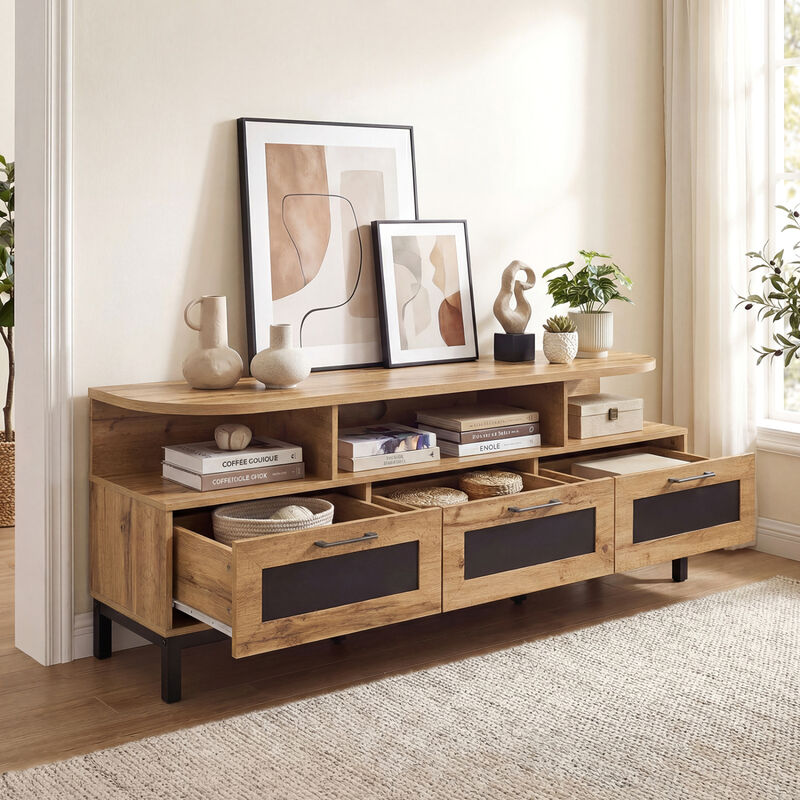 Entertainment Center TV Stand with 3 Drawers and Open Storage Shelves image number 5