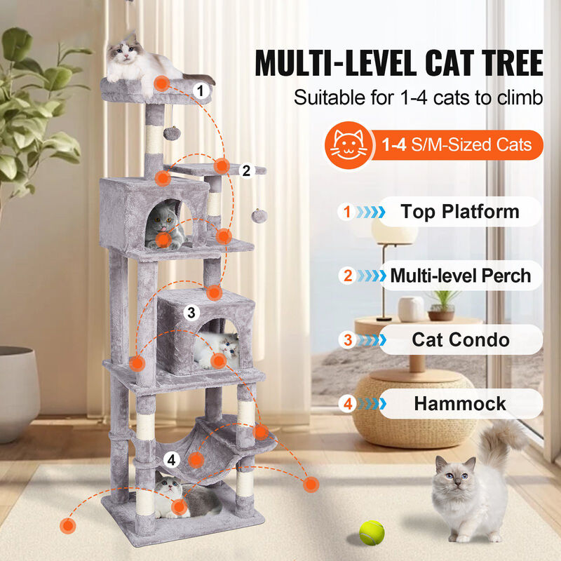 Cat Tower with 2 Condos and Sisal Scratching Posts, Multi-Level Tree for Indoor Cats
