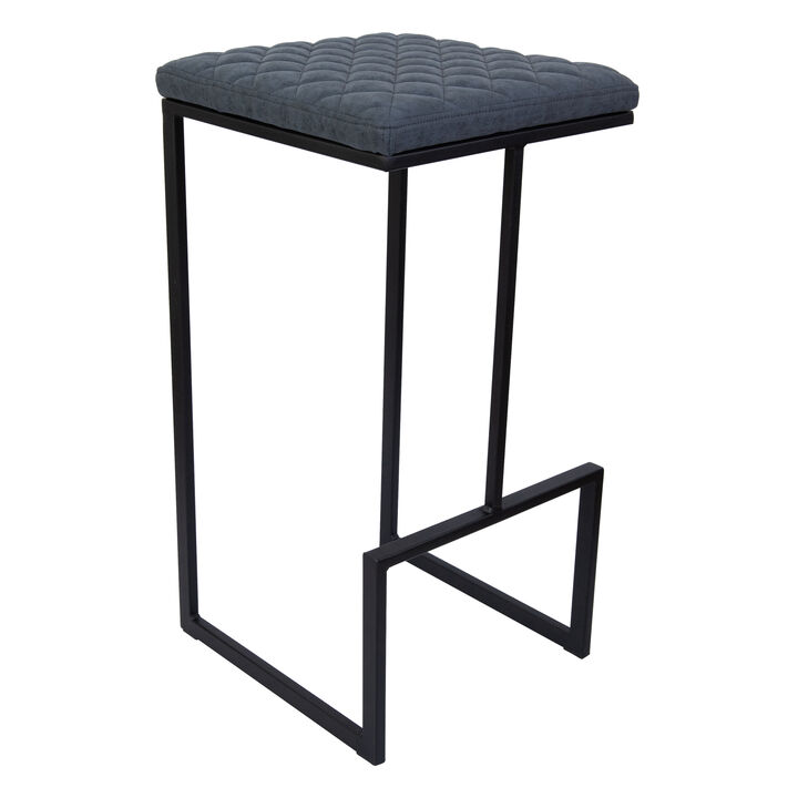 LeisureMod Bar Stool Upholstered in Leather with Diamond-Shaped Stitch Design and Powder-Coated Metal Sled Base for Modern Home, Kitchen, Bars Quincy Collection