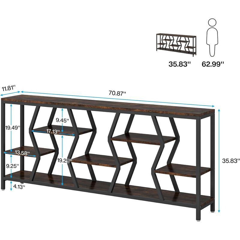 Tribesigns Industrial Wood Console Table with Storage Shelves image number 4