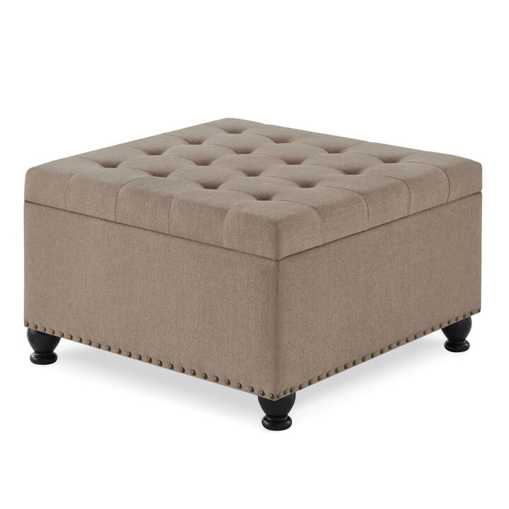 Streamdale Linen Upholstered Storage Ottoman/coffee table with Wooden Legs
