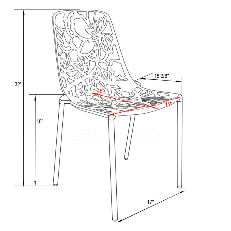 LeisureMod Aluminum Stackable Dining Chair with Floral Cutout Design, Patio Side Chair for Indoor and Outdoor Use, Set of 4 image number 8