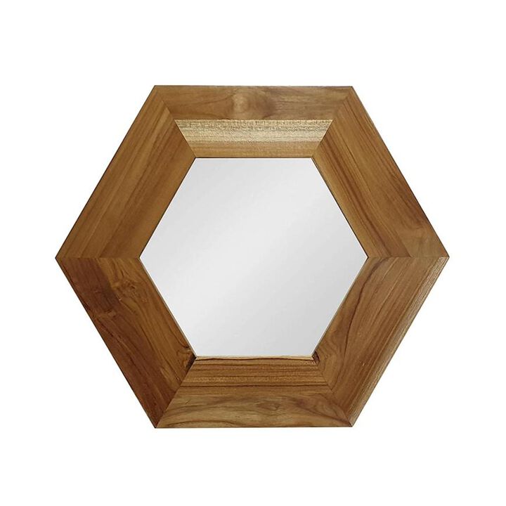 HomeRoots 19" Natural Hexagon Solid Wood Framed Accent Mirror
