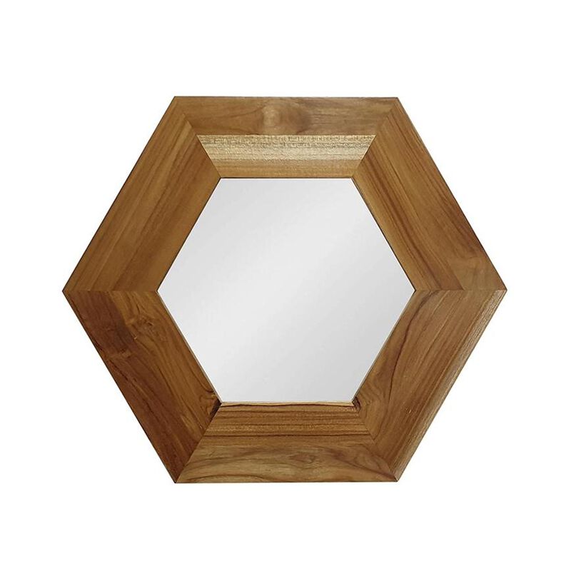 HomeRoots 19" Natural Hexagon Solid Wood Framed Accent Mirror image number 0
