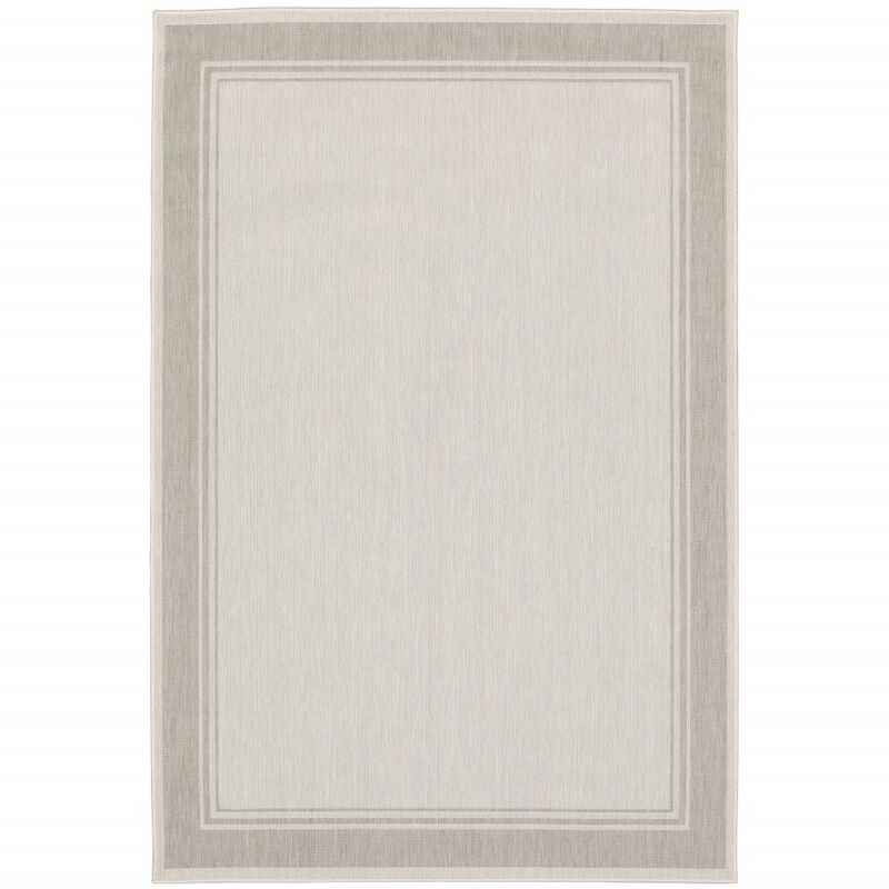 3X5 Ivory And Gray Bordered Indoor Outdoor Area Rug