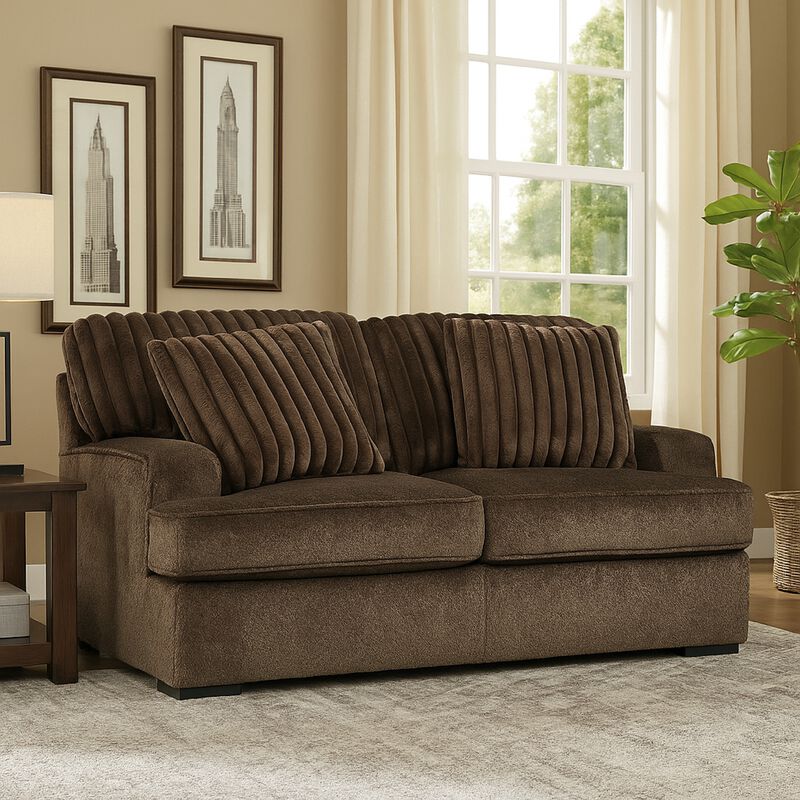 Ayle Loveseat, 2 Accent Pillows, Brown Corduroy Polyester 69 Inch