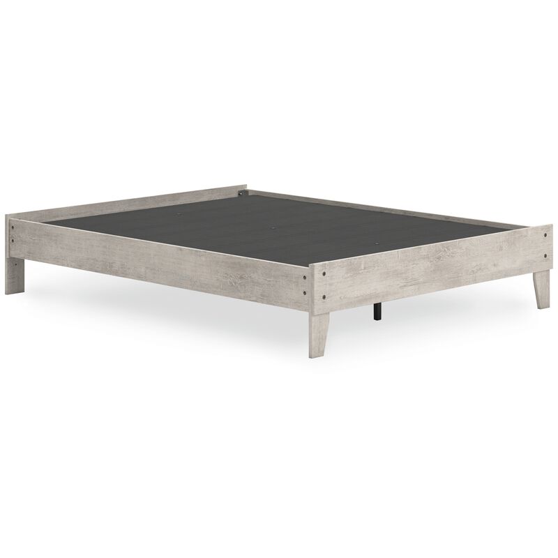 Shawn Queen Size Minimalist Platform Bed, Light Gray Wood, Low Profile - Benzara