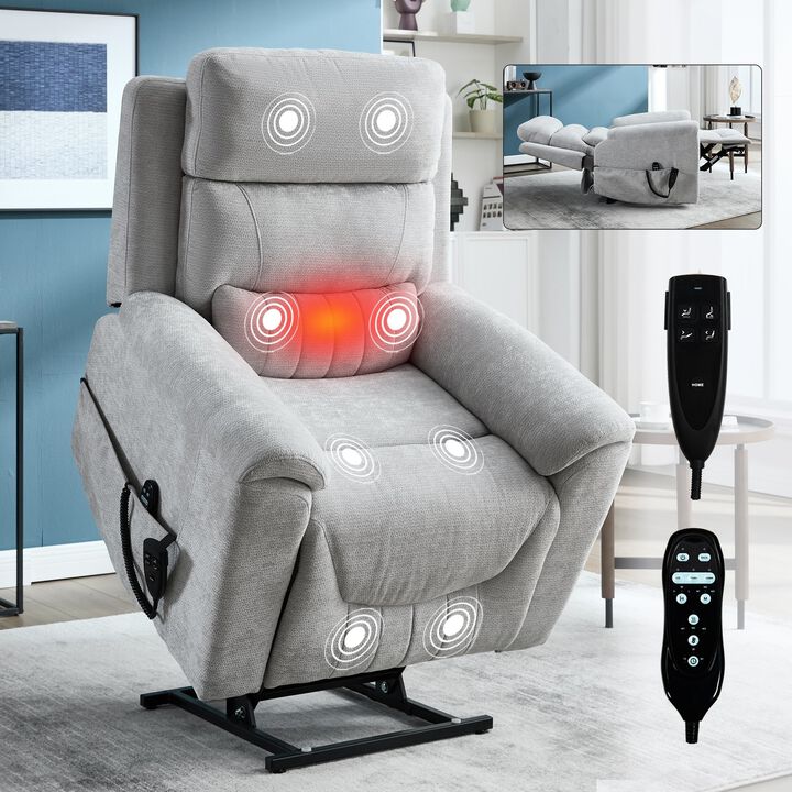 Chenille Dual Motor Infinite Position Up to 350 LBS Power Lift Recliner Chair with 8-Point Vibration Massage and Lumbar Heating