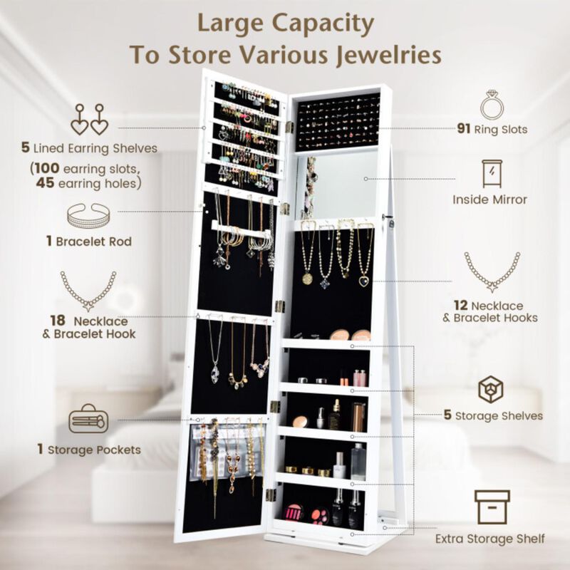 Hivvago Standing Lockable Jewelry Storage Organizer with Full-Length Mirror