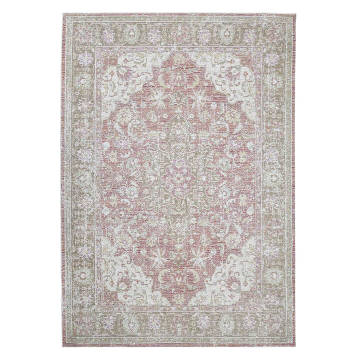 4 x 6 coral Medallion Power Loom Area Rug