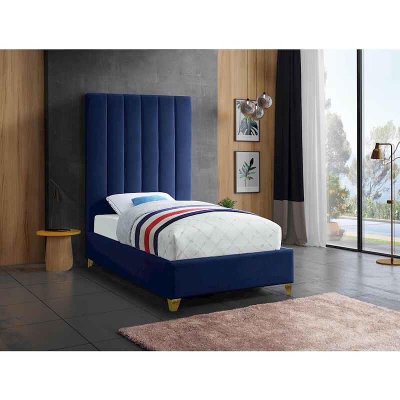 Meridian Furniture Via Navy Velvet Twin Bed