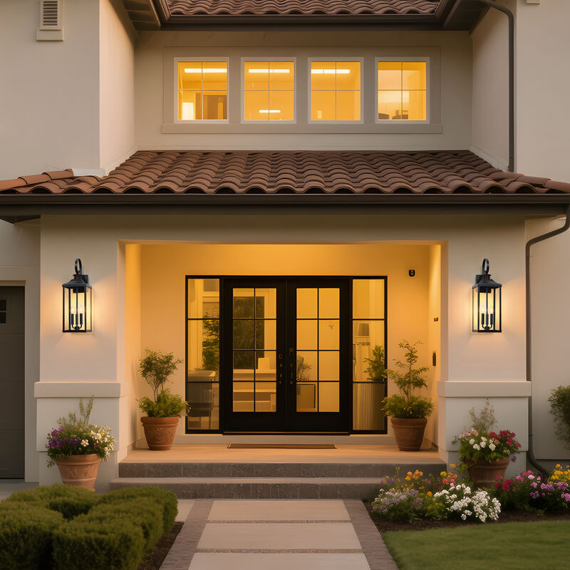 24 in. Modern Farmhouse Black 3-Light Dimmable Outdoor Wall Lantern with Clear Glass Shade image number 7