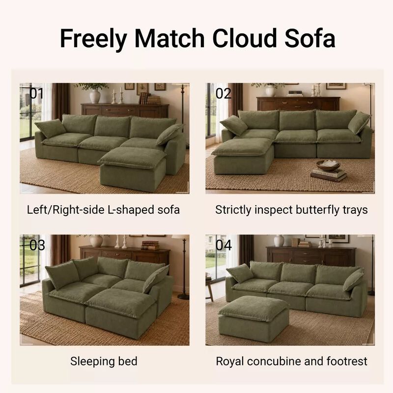 Vipbear 130 Inch Oversized Modular L Shaped Cloud Sectional Sofa with Movable Ottoman, Living Room image number 4