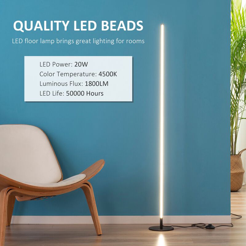 Modern LED Floor Lamp, Tall Corner Light with Metal Base for Office, Bedroom, Living Room, Black