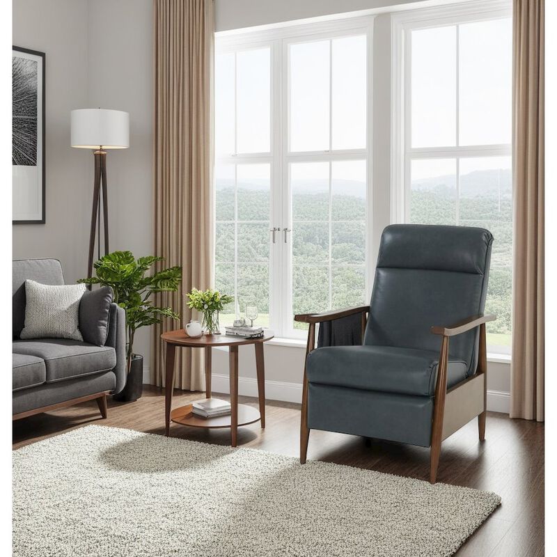 Gray Leather Recliner with Push-Through Arm Mechanism, Hardwood Plywood Frame image number 4