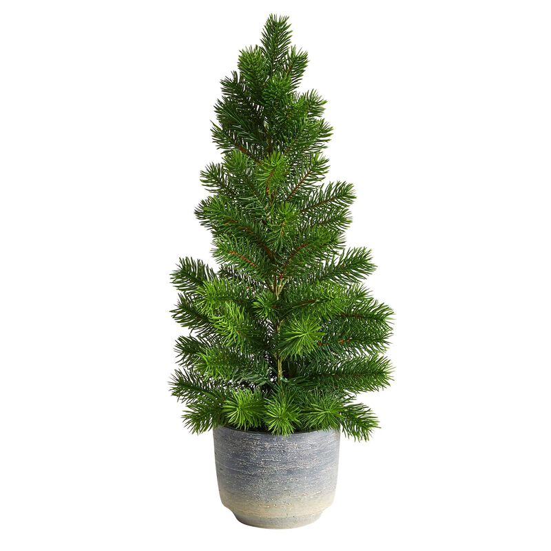 Nearly Natural 22-in Christmas Pine Artificial Tree in Decorative Planter image number 1