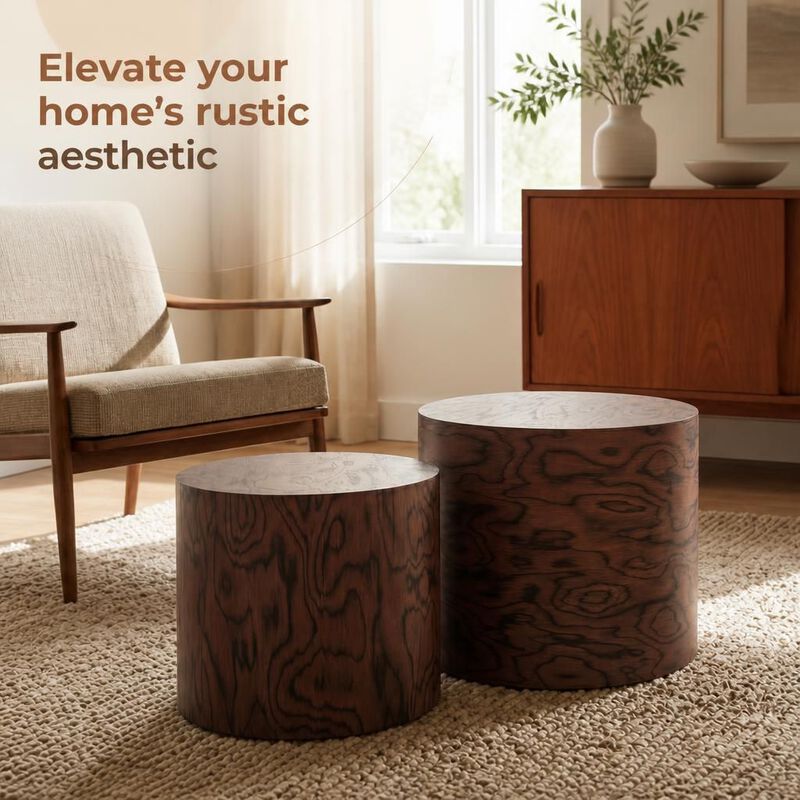 GOODSILO Modern Round Nesting Coffee Table Set of 2, Wooden Accent Tables for Small Spaces Living Room Bedroom Balcony Office image number 4