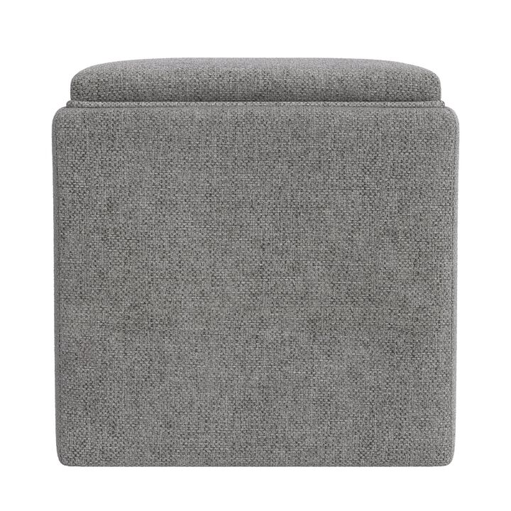 Soa Storage Accent Ottoman, 18 Inch Square Tray Top, Gray Woven Fabric
