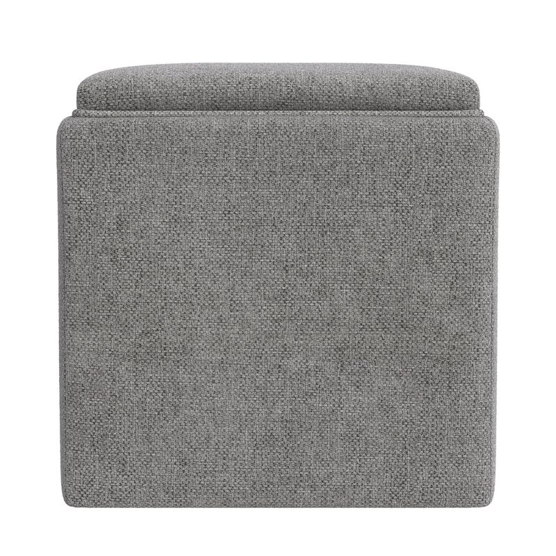 Soa Storage Accent Ottoman, 18 Inch Square Tray Top, Gray Woven Fabric