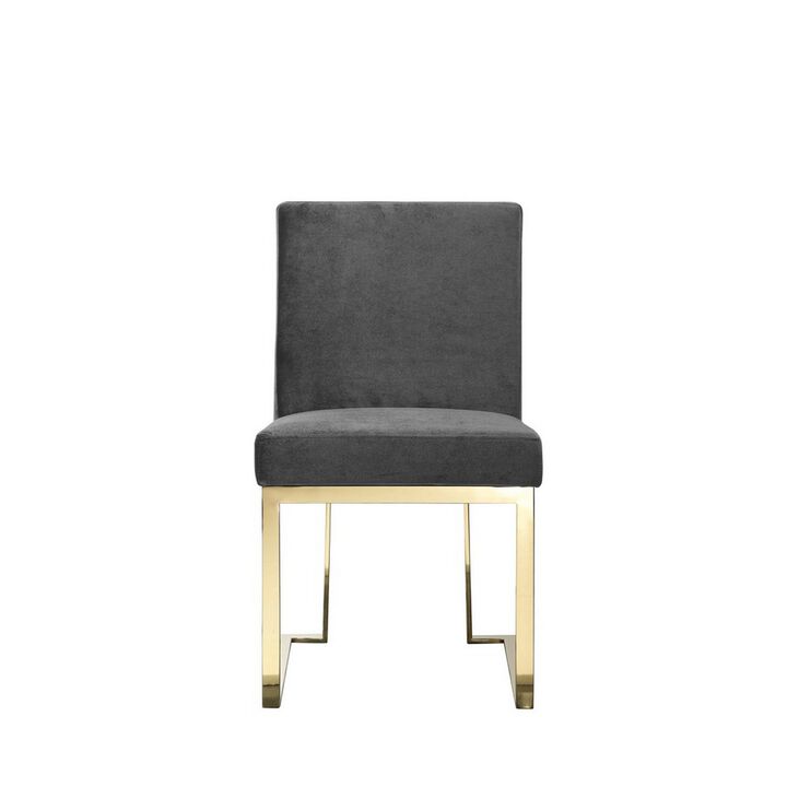 Boly 24 Inch Side Dining Chair Set of 2, Gray Velvet, Gold Cantilever - Benzara