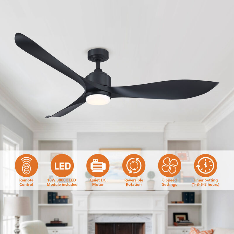 66 in. Modern Integrated LED Black Propeller Ceiling Fan with Light and Remote
