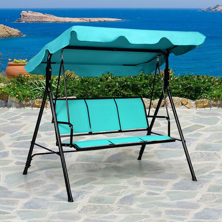 3 Person Steel Frame Patio Swing with Polyester Angle and Adjustable Canopy