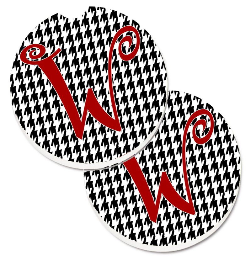 Caroline's Treasures Monogram Initial W Houndstooth black Set of 2 Cup Holder Car Coasters CJ1035-WCARC, 2.56, Multicolor