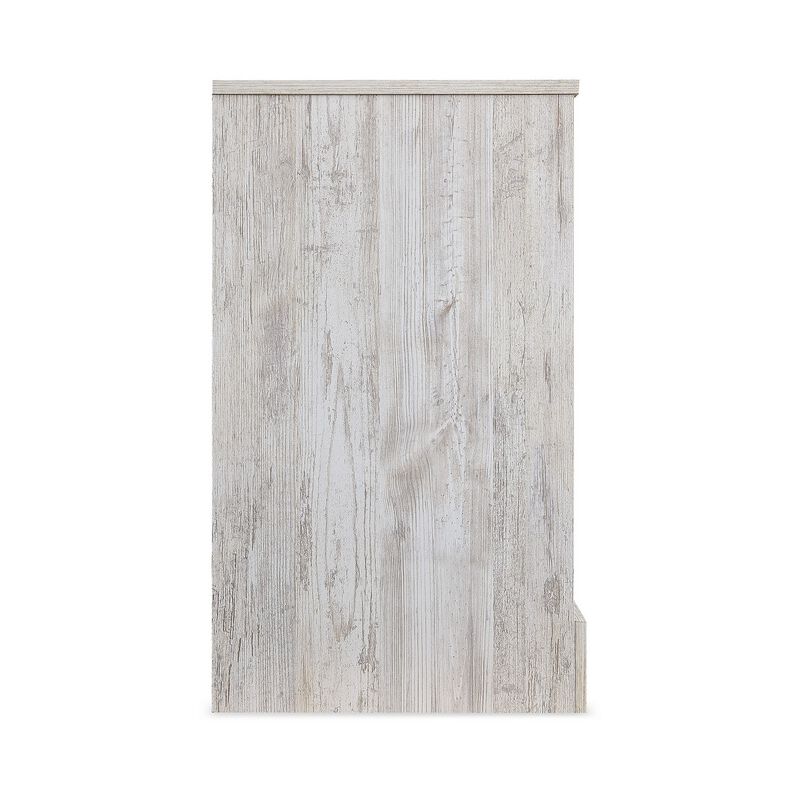 59 Inch Dresser, 6 Drawers, Medallion Design Front, Whitewashed MDF Frame