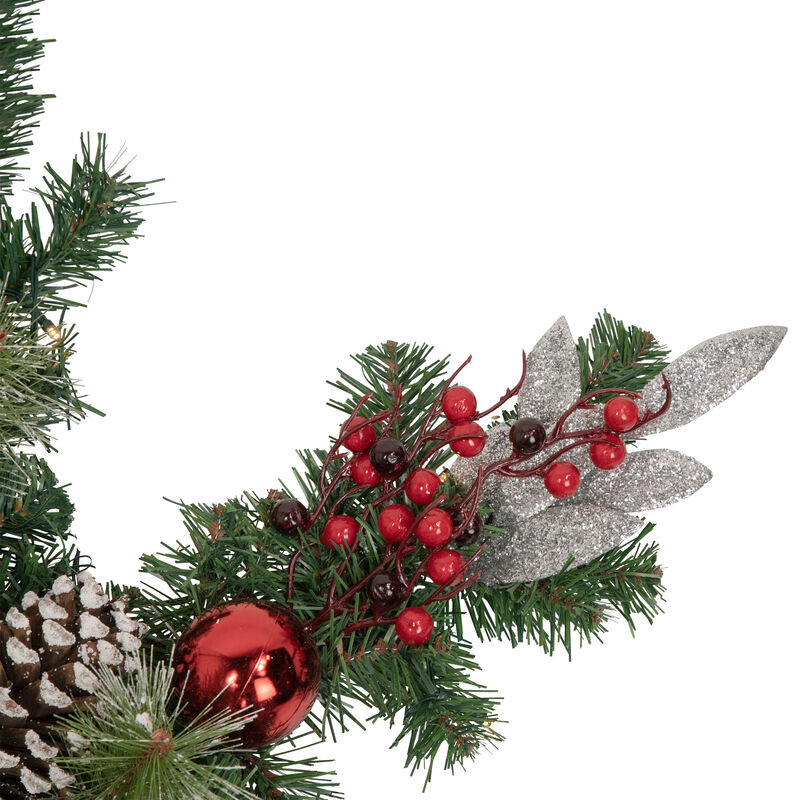 32" Pre-Lit Decorated Frosted Pine Cone and Berries Artificial Christmas Snowflake Wreath image number 2