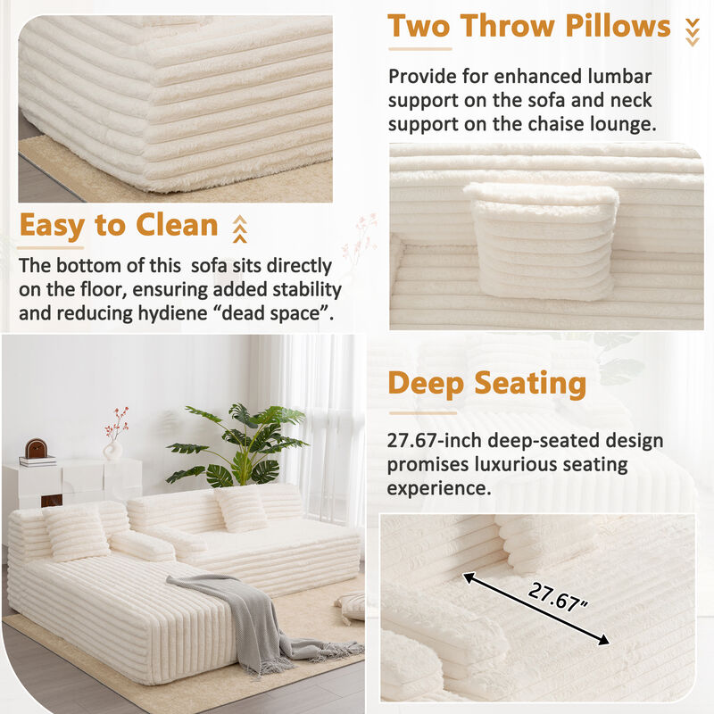 Modular Sectional Sofa with Ultra-Soft Faux Fur and Two Throw Pillows