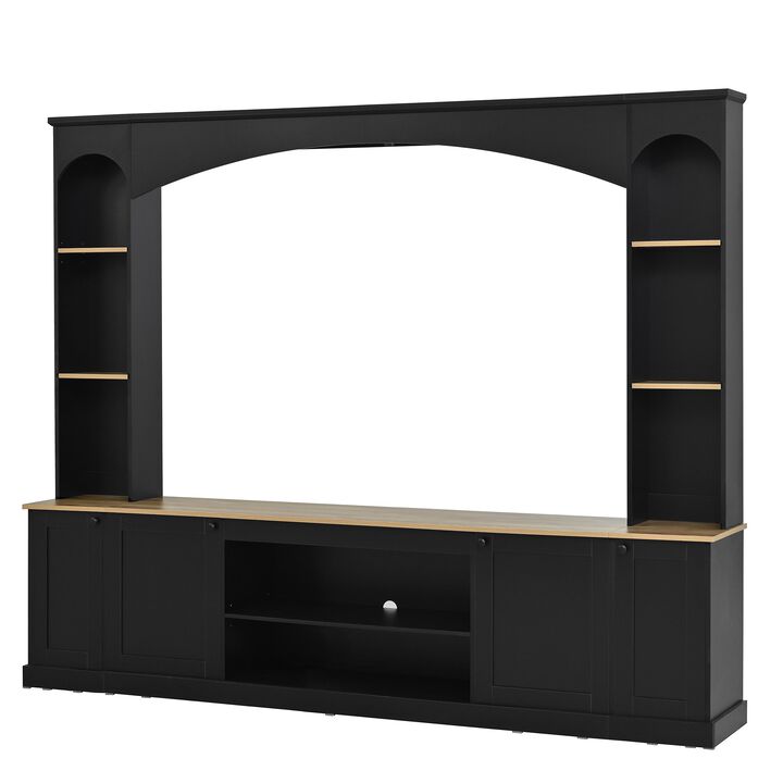 Clihome Arched Entertainment Center Wall Unit with Bookshelf and Adjustable Shelves for Living Room