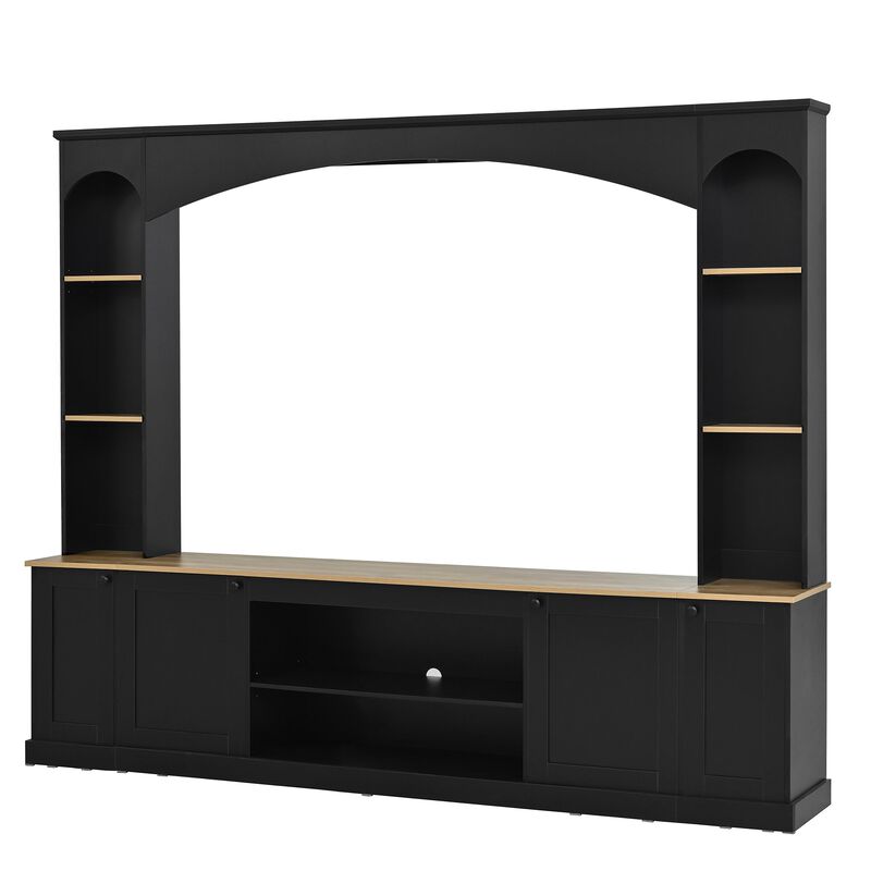 Clihome Arched Entertainment Center Wall Unit with Bookshelf and Adjustable Shelves for Living Room image number 0