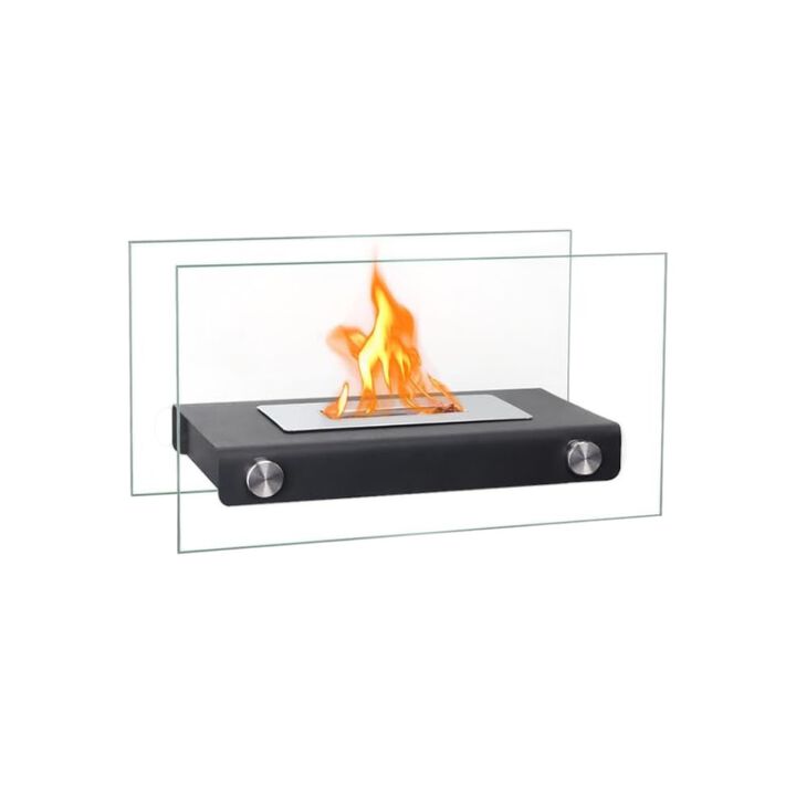 HomeRoots 14" Black And Silver Metal BioEthanol Portable Firepit