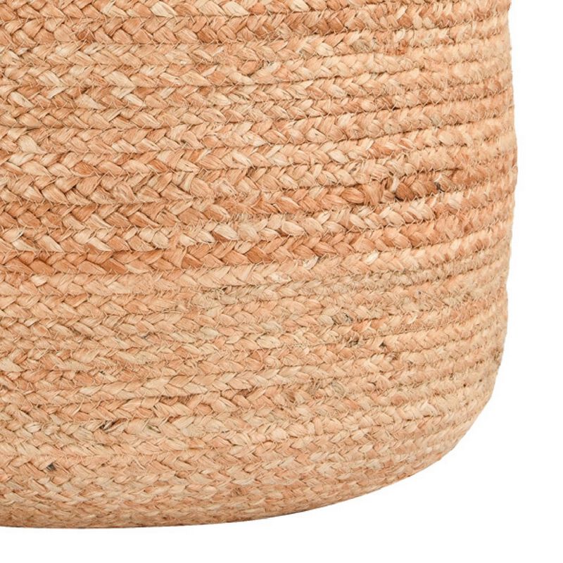 18 Inch Round Accent Pouf, Soft Braided Jute Design, Natural Cream Orange - Benzara